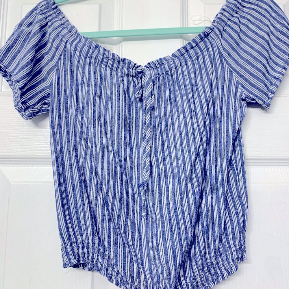 Off Shoulder Blue striped Blouse